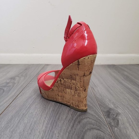 Guess Kalisa Open Toe Platform Wedge Sandals Patent Red Size 7 - Picture 8 of 12